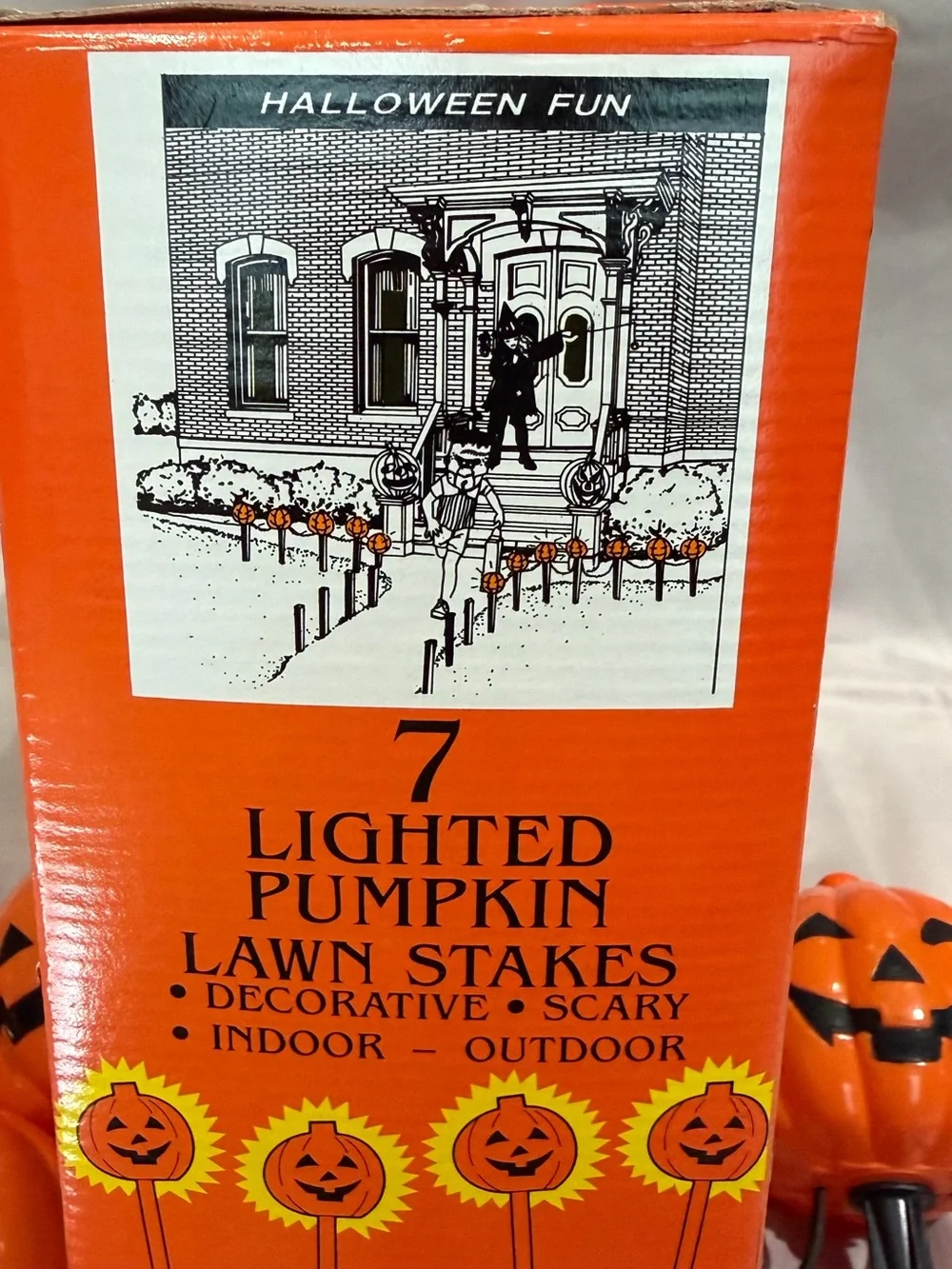 Vintage 1990’s Lighted Pumpkin Lawn Stakes NEVER USED! Working